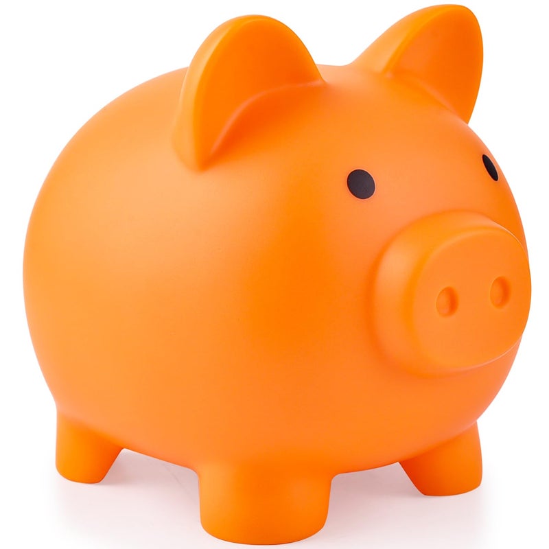 PJDRLLC بنك PJDRLLC Piggy Bank غير قابل للكسر، بنك نقود من البلاستيك للفتيات والفتيان متوسط ​​الحجم، هدايا عملية لعيد الميلاد وعيد الفصح (برتقالي) - Image 1